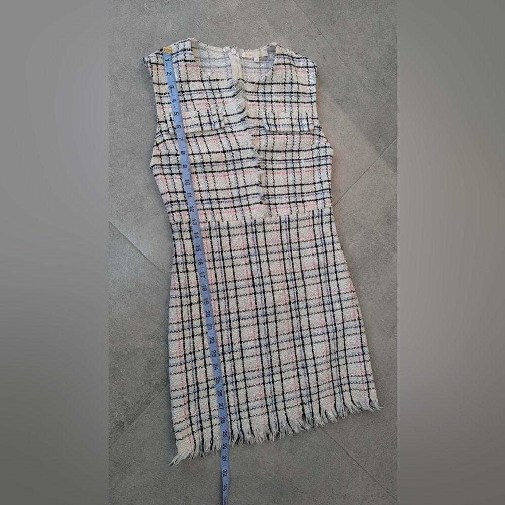 Maje Rianey Tweed Dress Size 34 Cream Plaid Fringe - Anthropologie dress - Picture 8 of 12